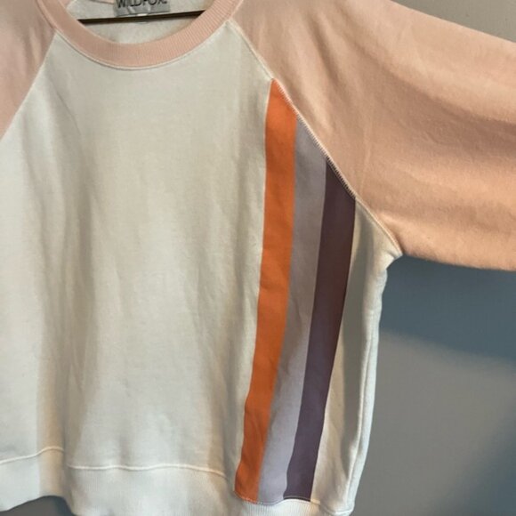 Wildfox Raglan White Pink Sleeves Sweatshirt Jumper Colorful Stripes Medium - Picture 6 of 8